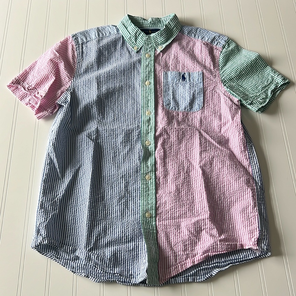 Ralph Lauren Boys Seersucker Button Down Short Sleeve